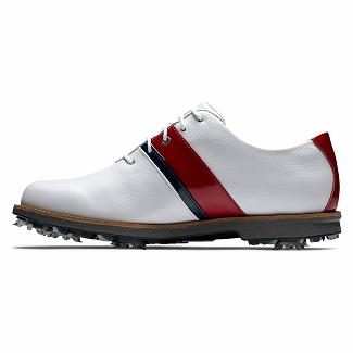 Women's Footjoy Premiere Series Traditional Spikes Golf Shoes White/Red/Navy NZ-289411